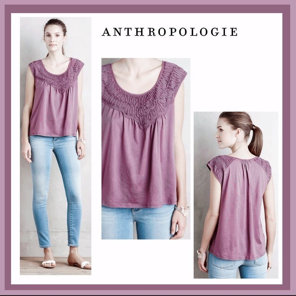 Anthropologie Meadow Rue Bibbed Verona Top in Mauve Size Small